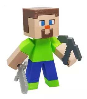 Action Figure Lowpoly Estilo Minecraft Steve