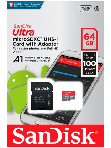 Imagen 1 de 1 de Memoria Micro Sd Hc Sandisk 64gb Clase 10 Original Sellado