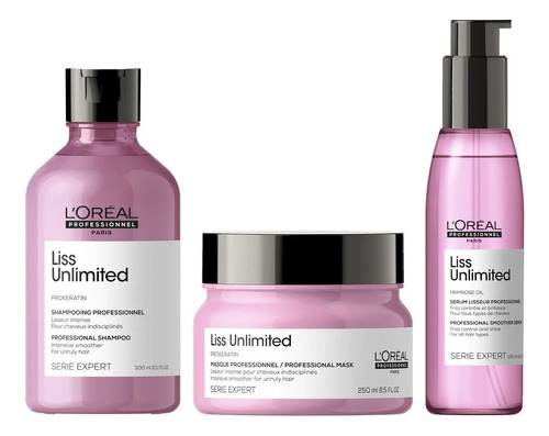 Shampoo + Mascarilla + Sérum Alisador Loreal Liss Unlimited