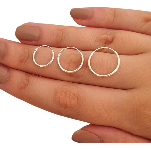 Pack X 3 Argollas Cubanas De 12mm 14mm Y 16mm De Plata 925