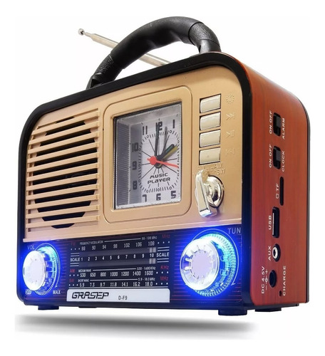 Rádio Recarregável Retro Am Fm Bluetooth Relógio Despertador