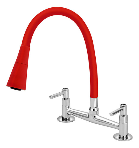 Torneira Misturador Cozinha De Mesa Gourmet Duplo Jato 1/4v. Cor Vermelho