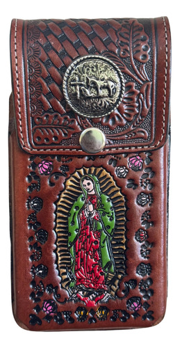 Funda Para Celular Vaquera De Cuero Virgen De Guadalupe 