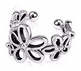 Imagen 1 de 3 de Flor Con Clear Cz Chapada En Rodio Latón Non-piercing Wildkl
