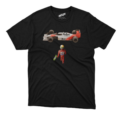 Remera Formula 1 Ayrton Senna Caminando Auto Algodon Negra