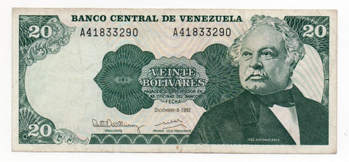 Venezuela Billete 20 Bolivares Año 1989 P#63