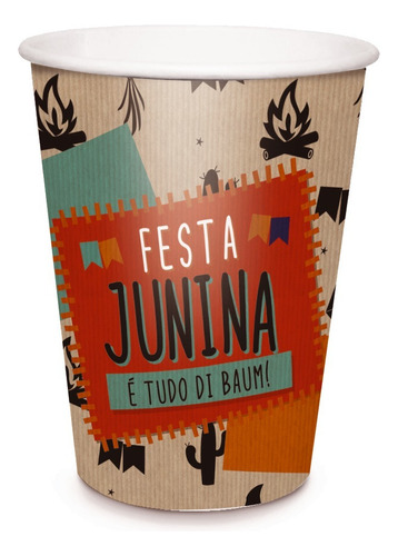 8 Copos De Papel Festa Junina Kraft Cromus 240 Ml