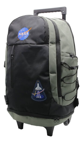 Mochila Escolar Nasa Mision Espacial Con Carro Color Negro Diseño de la tela Liso