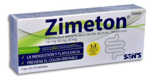 Zimeton Pancreatina Bilis De Buey Y Dimeticona 20 Tabletas