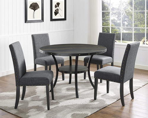 Furnitur Sillas De Comedor De Tela Gris Con Ribete De Cabeza Cantidad De Sillas Por Set 2 Color De La Estructura De La Silla Negra Diseño De La Tela Contemporáneo