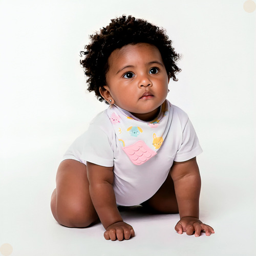 Bandana Infantil Com Mordedor Animais Rosa 15285 - Buba