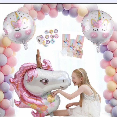 Pack Globos 130 Piezas Unicornio 1 Metro , Cinta , Bolsas