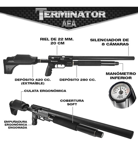Imagen 4 de 10 de Rifle Pcp Aea Terminator 9 Mm
