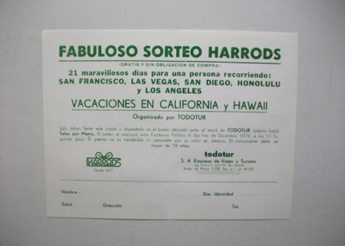 Folleto Fabuloso Sorteo Harrods - Tiendas Harrods / Todotur