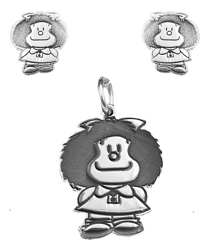 Dije Y Aretes Mafalda Plata 925 Envio Gratis