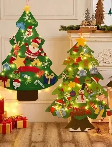 Árbol Navidad Artificial Fieltro Colgante Pared Luces