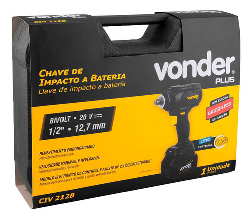 Chave De Impacto Encaixe 1/2 Bat 20v Civ212b Bivolt Vonder