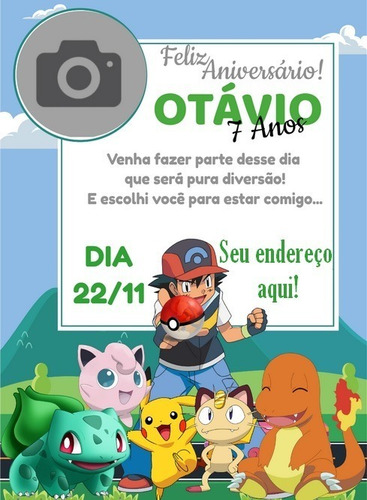 Imagem 5 de 6 de Convite Digital De Aniversário - Anime Pokémon Go Pikachu