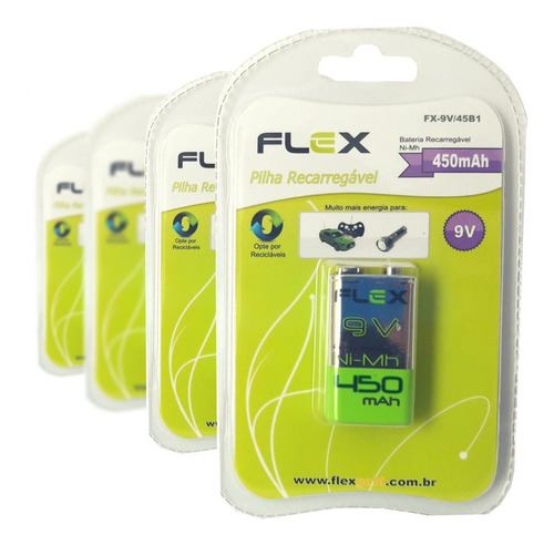 Kit 04 Bateria 9v Recarregável Flex Para Microfones 450mah