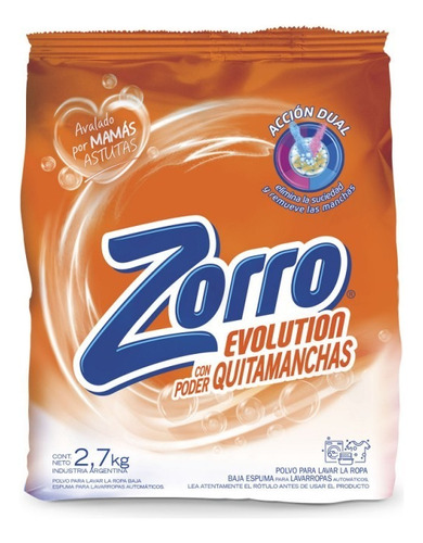 Jabón en polvo Zorro Evolution Baja Espuma bolsa  2.7 kg