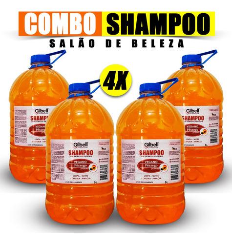 Kit 04 Galões Shampoo Profissional 5 Litros Ph Neutro S/ Sal