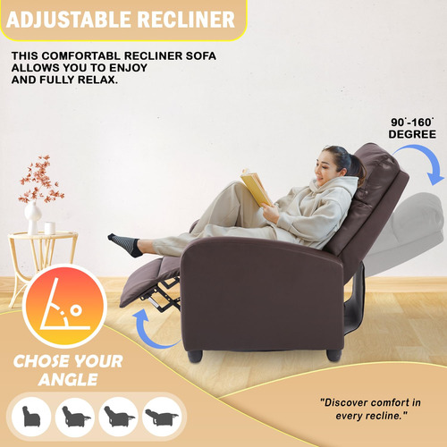 Silla Reclinable Individual Con Soporte Lumbar Marrón Sofá C
