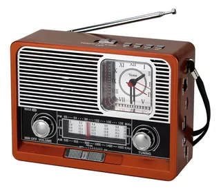 Radio Vintage Am Fm Bt Linterna Reloj Recargable Ktf-1647