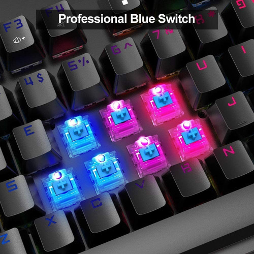 Imagen 7 de 9 de Teclado Mecánico Gamer Retroiluminado 104 Teclas Blue- Ajazz