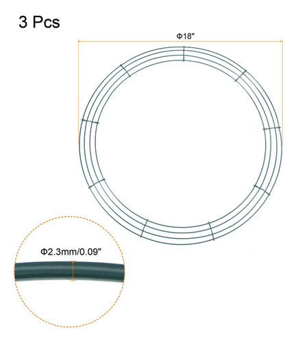 3 Marco De Metal De Corona De Alambre Redonda 18'' Para Diy