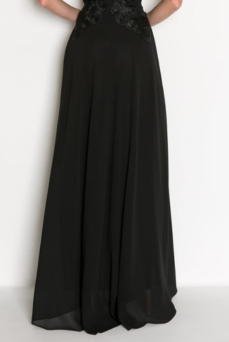 Imagem 4 de 8 de Vestido Festa Longo Rendas Preto Bordado Pérolas