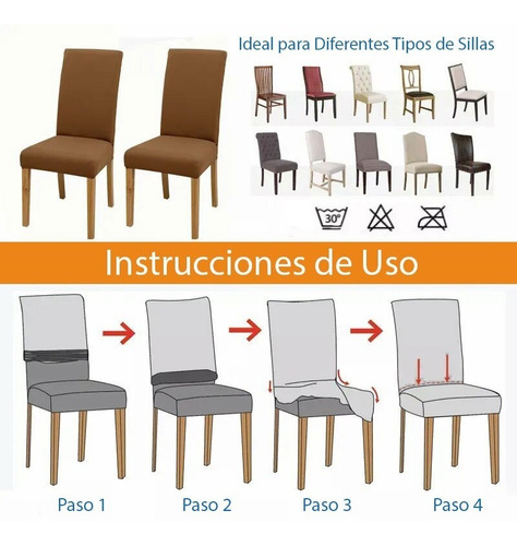 Imagen 2 de 6 de Fundas Protectoras Elasticas Lavables Para Sillas - 6 Piezas
