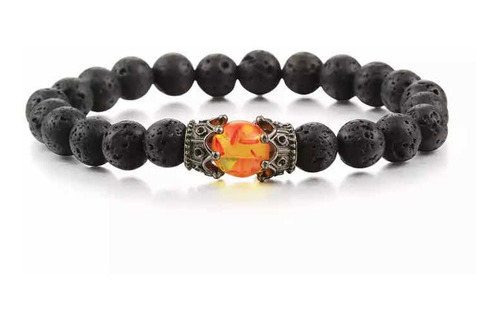 Pulsera Negra De Piedras Y Corona Metálica Símbolo Lava