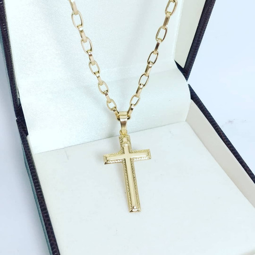 Conjunto Baguete Com Pingente Cruz Ouro 18k