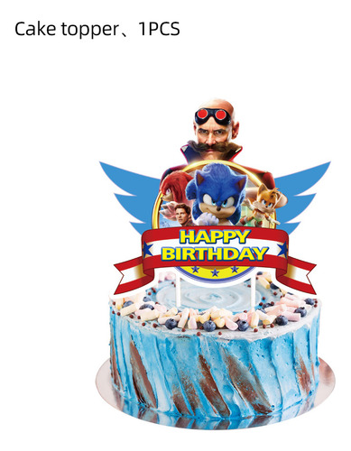 Sonic Cake Topper Feliz Cumpleaños 25 Pcs
