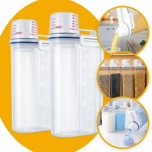 Kit 2 Potes Herméticos De Plástico Retangular Para Alimentos 2.5 L Com Copo Medidor Incolor