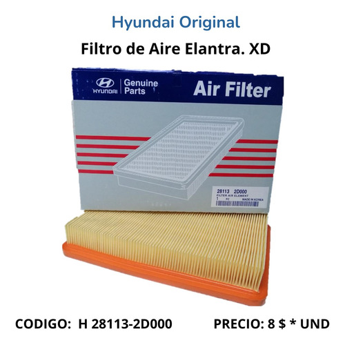 Filtro De Aire Motor Elantra Xd 2.2 Y 1.6 Hyundai Original