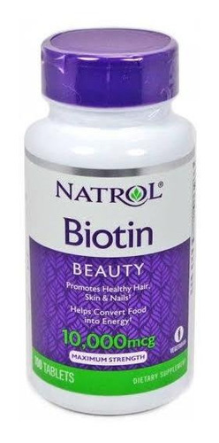 Imagen 1 de 3 de Vitamina Biotin Natrol 10,000 Mcg 100 Unidades