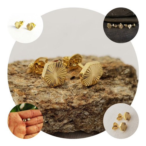 Aretes Topos Hombre / Mujer / Unisex Oro 18k Laminado + Caja