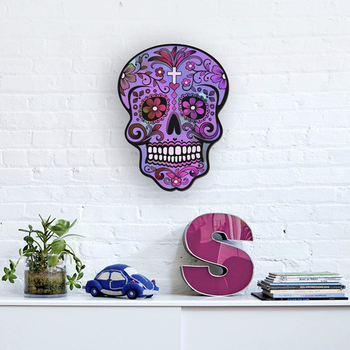 Imagen 2 de 3 de Cuadros Decorativos Calavera Mexicana Violeta 22x30cm