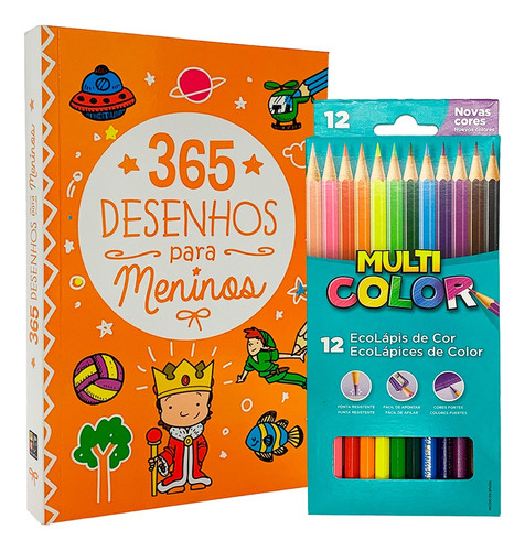 365 Desenhos Para Meninos + Lápis De Cor 12 Cores Multicolor Faber-castell