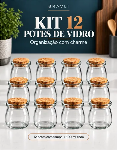 Pote De Vidro Tampa Rolha Cortiça Porta Tempero Kit Com 12 Transparente
