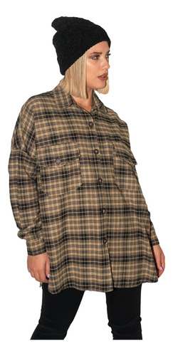 Camisa Oversize Leñadora Mujer Beige Blackmapa 