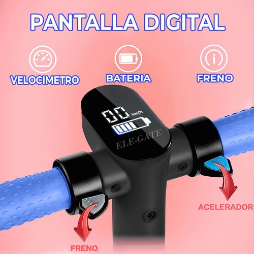 Patín Eléctrico Infantil Con Doble Freno Y Pantalla Digital Color Azul HOG.293