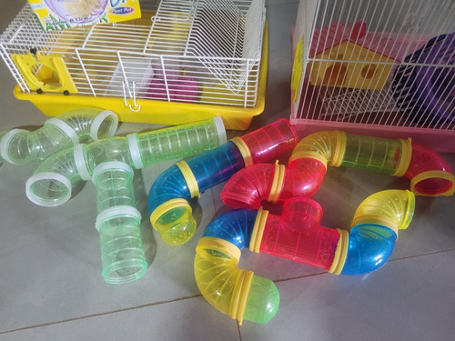 Gaiola Hamster Completa Grande + Gaiola Pequena + Tubos E ++