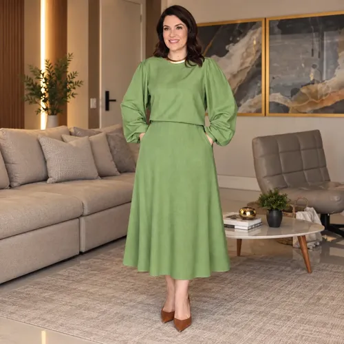 Blusa E Saia Midi Conjunto Elegante Chic Evangelica Cristã