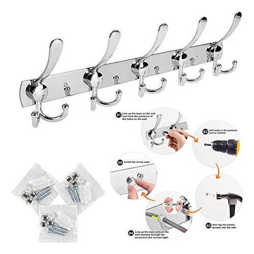 Perchero De Pared 5 Ganchos Acero Inoxidable Resistente