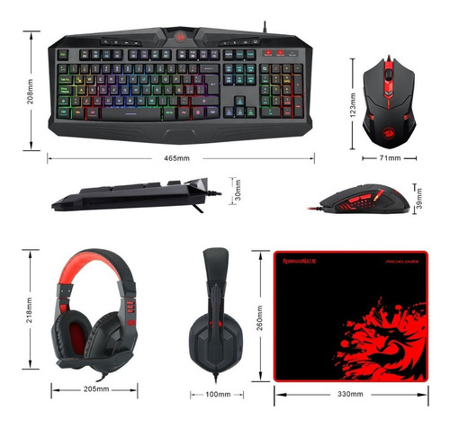 Kit de teclado y mouse gamer Redragon S101-BA Español de color negro