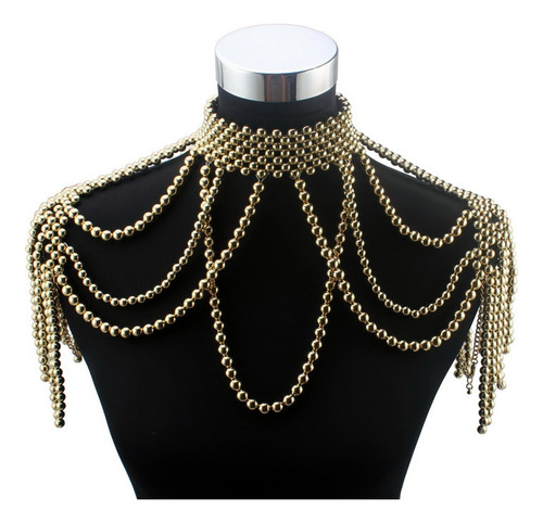 (w) Collar Corporal Con Cuentas De Perlas, Cuello Falso, Bab