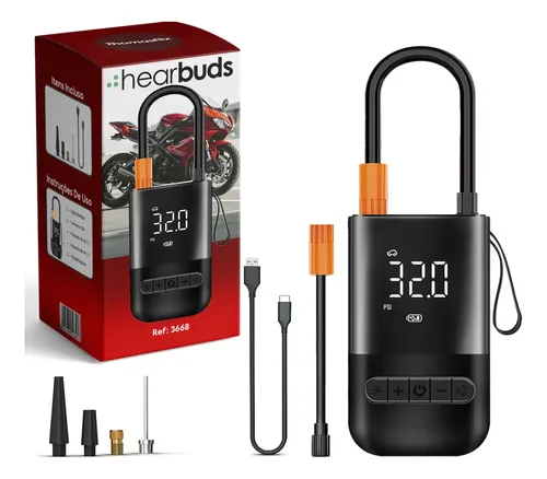 Compressor de Ar Portátil Digital Hearbuds 80W USB-C para Carro M...