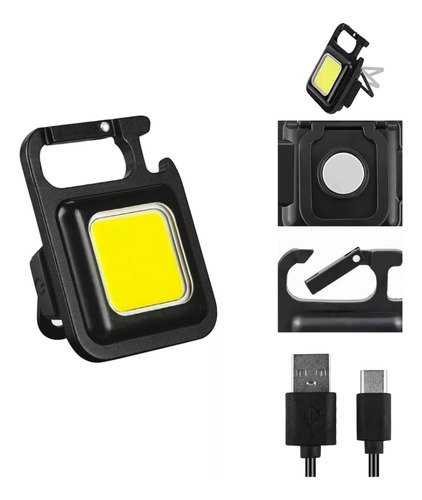 Linterna Led Cob Llavero Gancho Portátil Recargable Potente